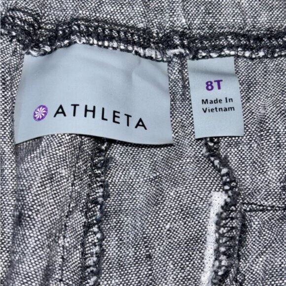 Athleta Women’s 8T Grey Pants Linen Pockets Drawstring Waist Flare Leisure - Picture 2 of 9